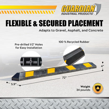 Guardian Parking Stop, 6 Foot Long Rubber Curb with Mounting Holes, Black/Yellow
