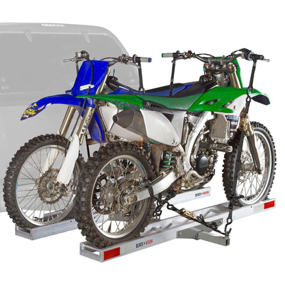 Black Widow Double Motorcycle Carrier with Ramp for 2" Hitch, 600 Pound Capacity - Find Fresh Goods