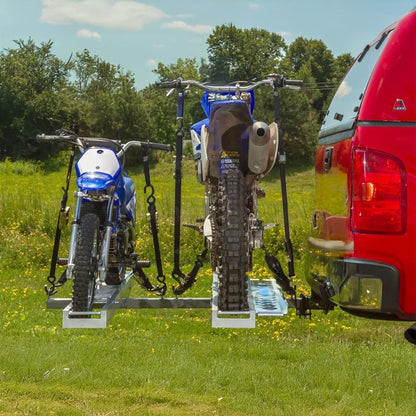 Black Widow Double Motorcycle Carrier with Ramp for 2" Hitch, 600 Pound Capacity - Find Fresh Goods