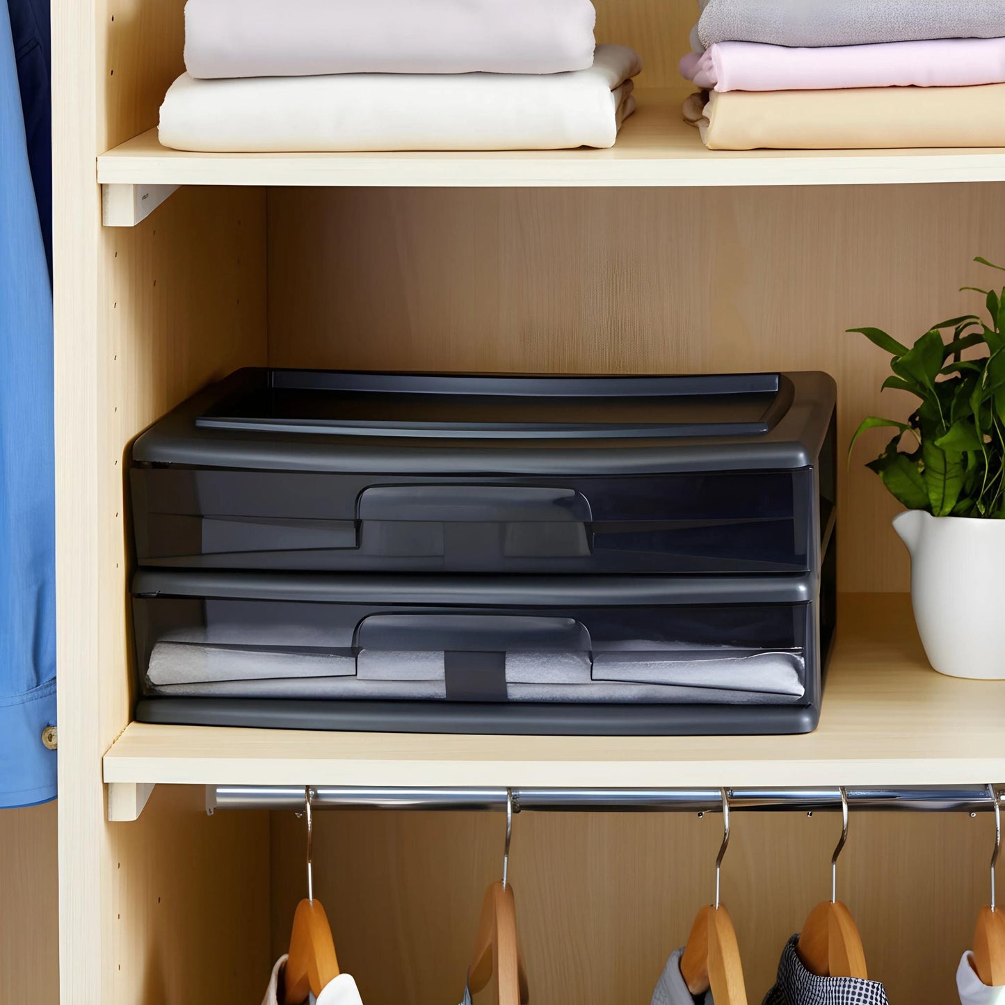 Homz Plastic 2 Drawer Wide Storage Cart, Black Frame with Smoke Drawer, 2 Pack