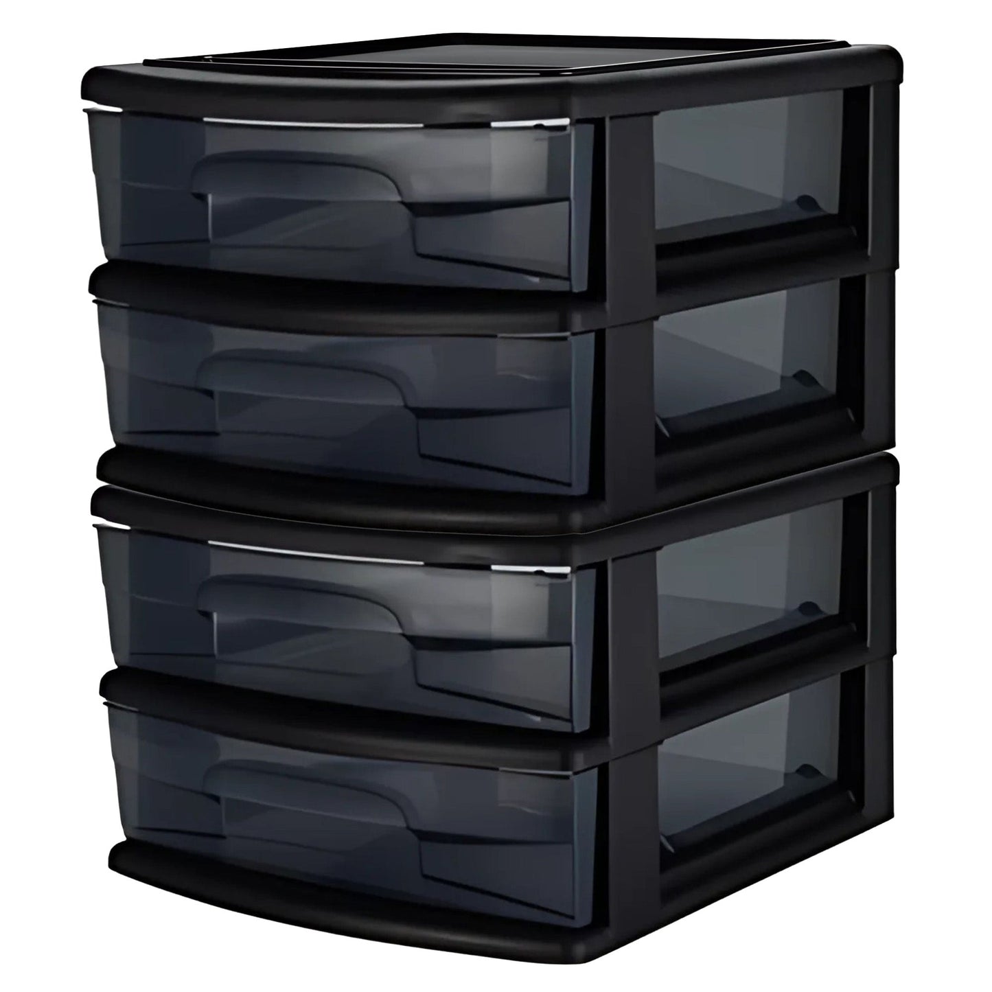 Homz Plastic 2 Drawer Medium Storage Cart, Black Frame with Smoke Drawer, 2 Pack