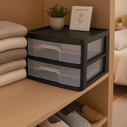 Homz Plastic 2 Drawer Medium Storage Cart, Black Frame with Clear Drawer, 2 Pack