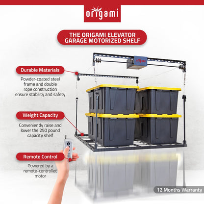 Origami Motorized Garage Ceiling Storage Rack, 52" x 25" Overhead Lift System