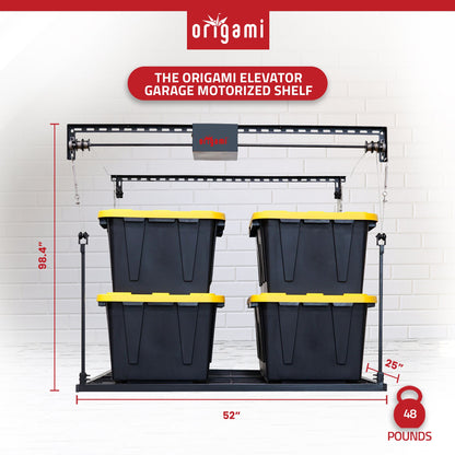 Origami Motorized Garage Ceiling Storage Rack, 52" x 25" Overhead Lift System