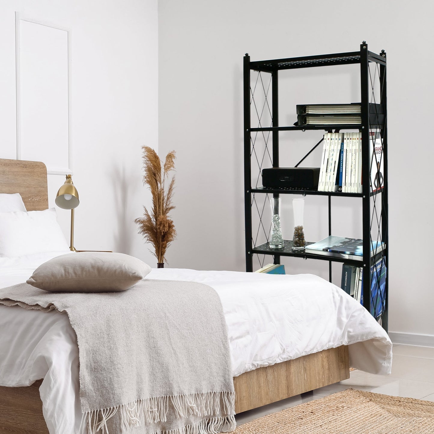 Origami RB Foldable 6 Tier Rack, Wheels, Tall/Slim, Black, Certified Refurbished