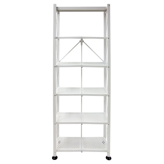Origami RB Foldable 6 Tier Rack, Wheels, Tall/Slim, White, Certified Refurbished