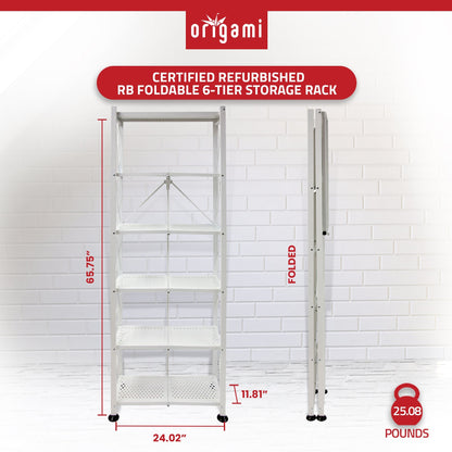Origami RB Foldable 6 Tier Rack, Wheels, Tall/Slim, White, Certified Refurbished