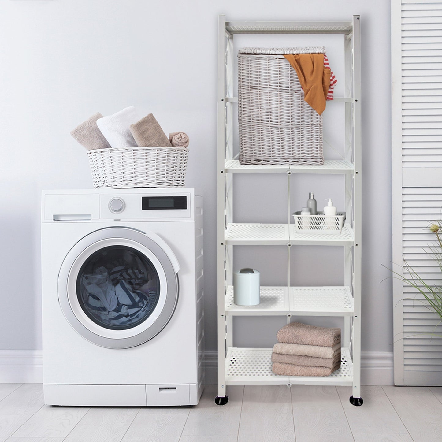 Origami RB Foldable 6 Tier Rack, Wheels, Tall/Slim, White, Certified Refurbished