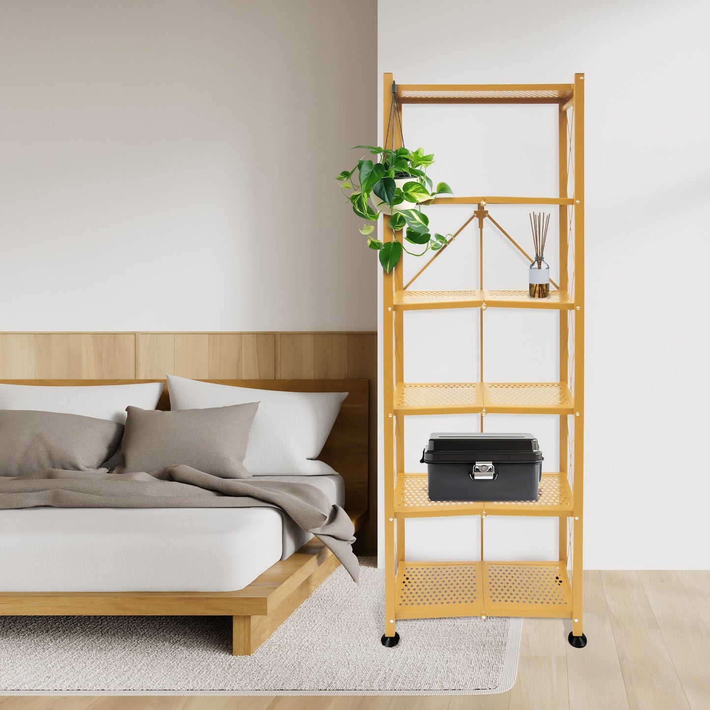 Origami RB Foldable 6 Tier Rack, Wheels, Tall/Slim, Gold, Certified Refurbished