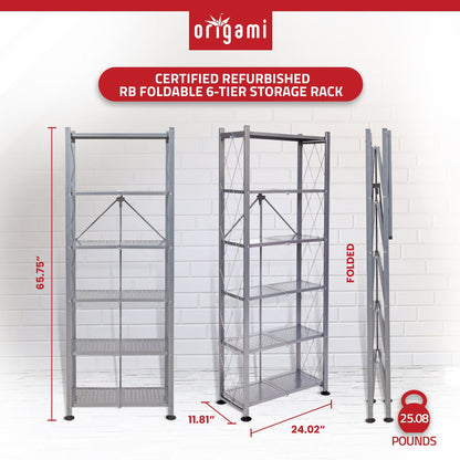 Origami RB Foldable 6 Tier Rack, Wheels Tall/Slim, Silver, Certified Refurbished