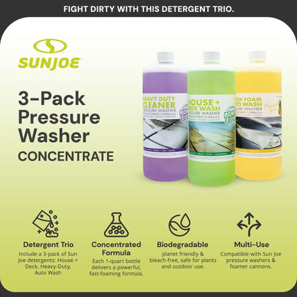 Sun Joe 3 Pack Pressure Washer Concentrate Formula, Biodegradable Detergent Trio, ASST3Q