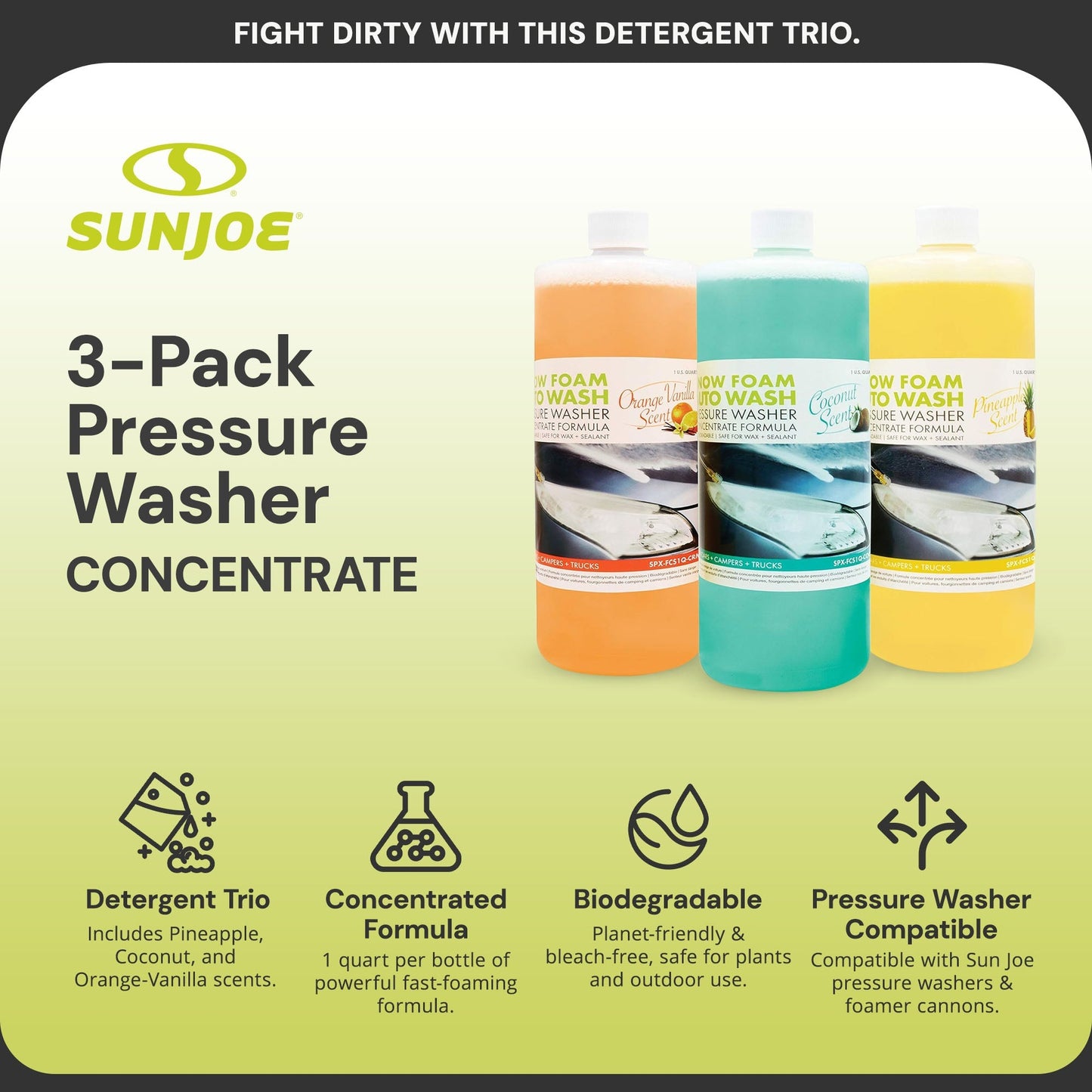 Sun Joe 3 Pack Premium Snow Foam Auto Washing Soap, Concentrated Detergent, AW3Q