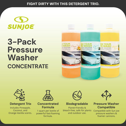 Sun Joe 3 Pack Premium Snow Foam Auto Washing Soap, Concentrated Detergent, AW3Q