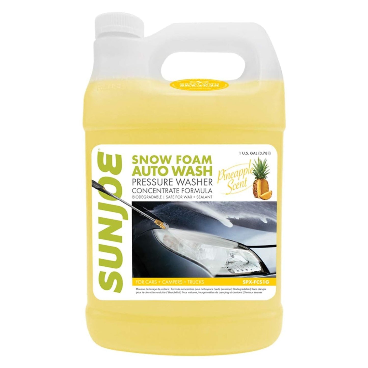 Sun Joe Premium Snow Foam Pineapple Scent Car Wash Soap & Cleaner, 1 Gal, FCS1G