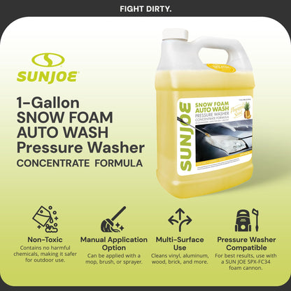 Sun Joe Premium Snow Foam Pineapple Scent Car Wash Soap & Cleaner, 1 Gal, FCS1G