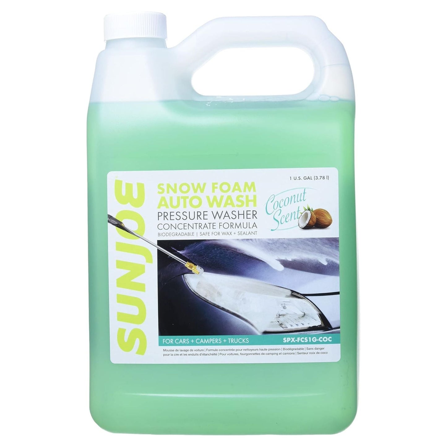Sun Joe Premium Snow Foam Coconut Scent Car Washing Soap & Cleaner, 1 Gallon