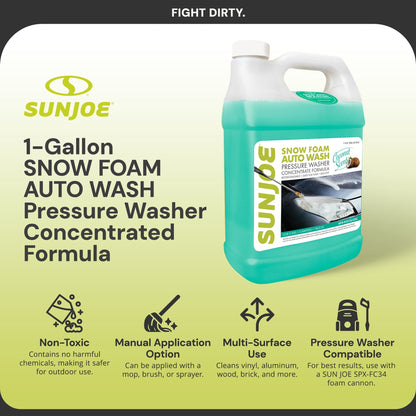 Sun Joe Premium Snow Foam Coconut Scent Car Washing Soap & Cleaner, 1 Gallon