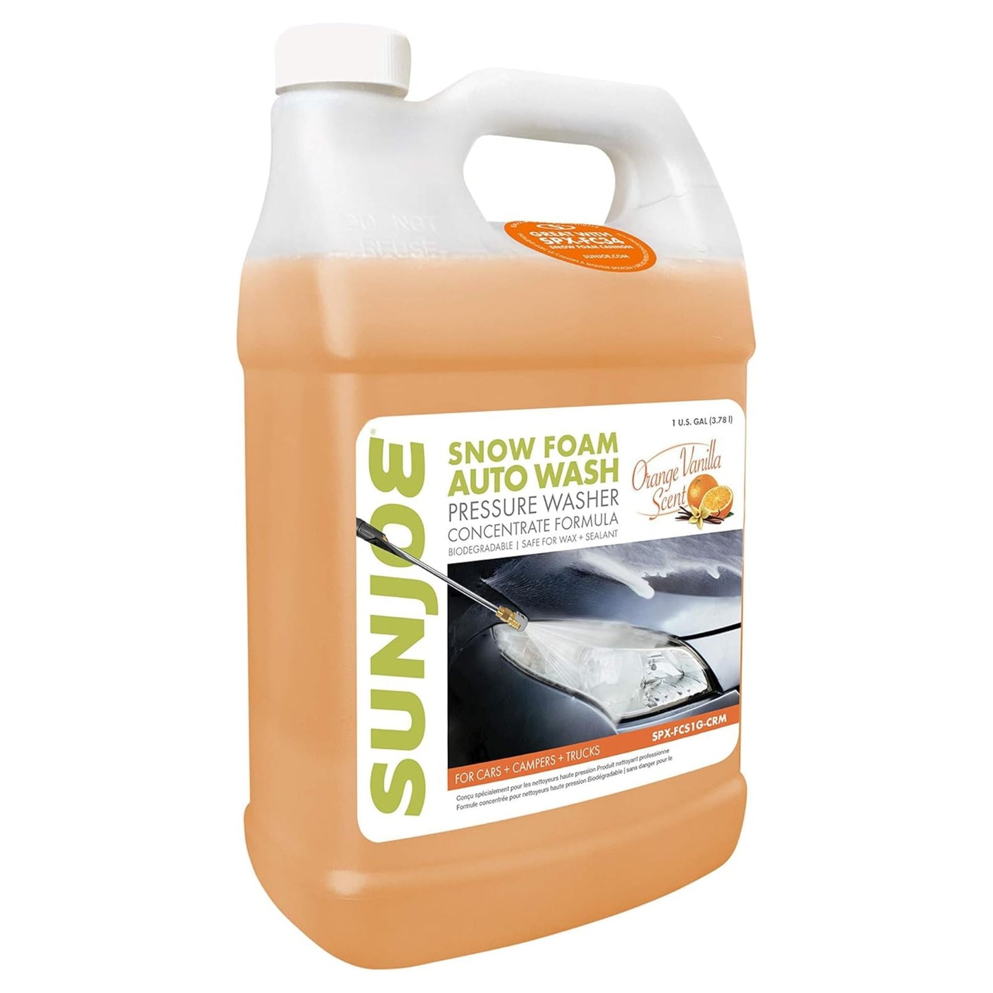 Sun Joe Premium Snow Foam Car Soap Cleaner, 1 Gal, Orange-Vanilla, SPX-FCS1G-CRM