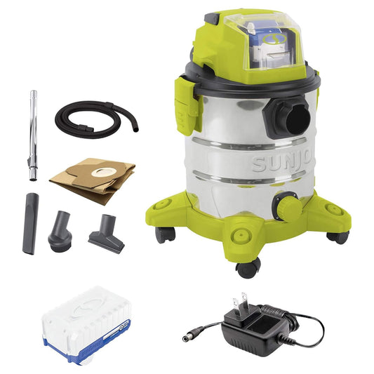 Sun Joe 24V Cordless Stainless Steel Wet or Dry Vacuum Kit, 5.3 Gal, 24V-WDV6000