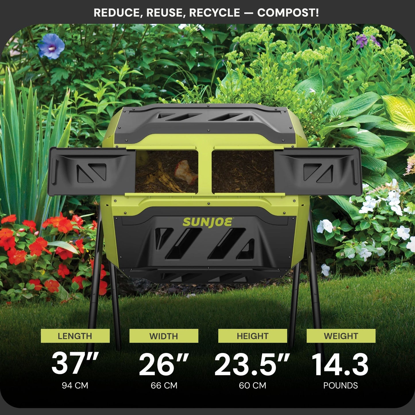 Sun Joe Dual Chamber Tumbling Composter, Advanced Aeration, 42 Gallon, SJ-CMPS1