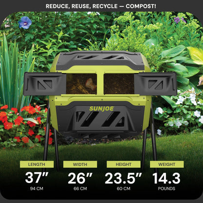 Sun Joe Dual Chamber Tumbling Composter, Advanced Aeration, 42 Gallon, SJ-CMPS1