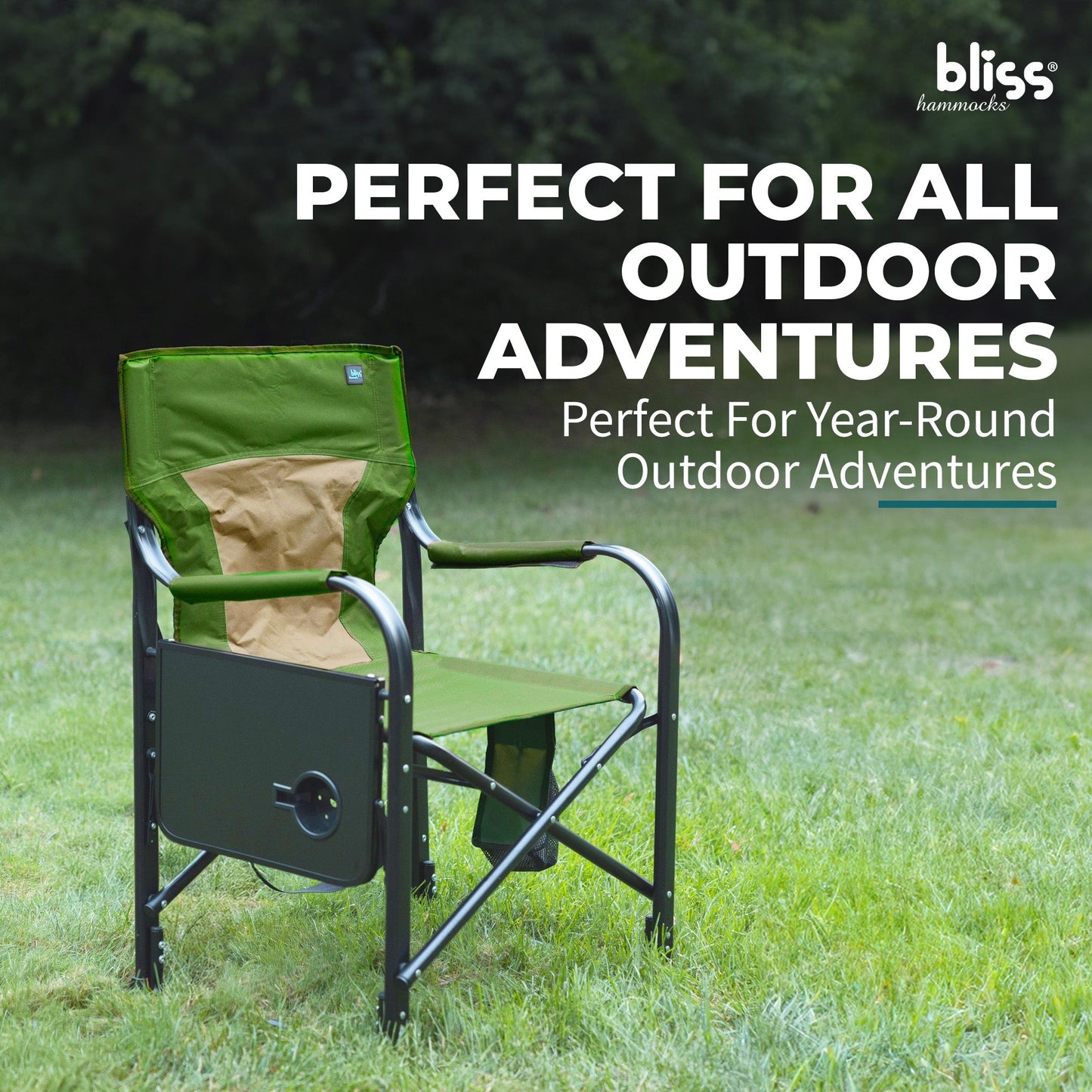 Bliss Hammocks 24V Heated Seat, Folding Chair w/Battery & 3 Heat Settings, Green