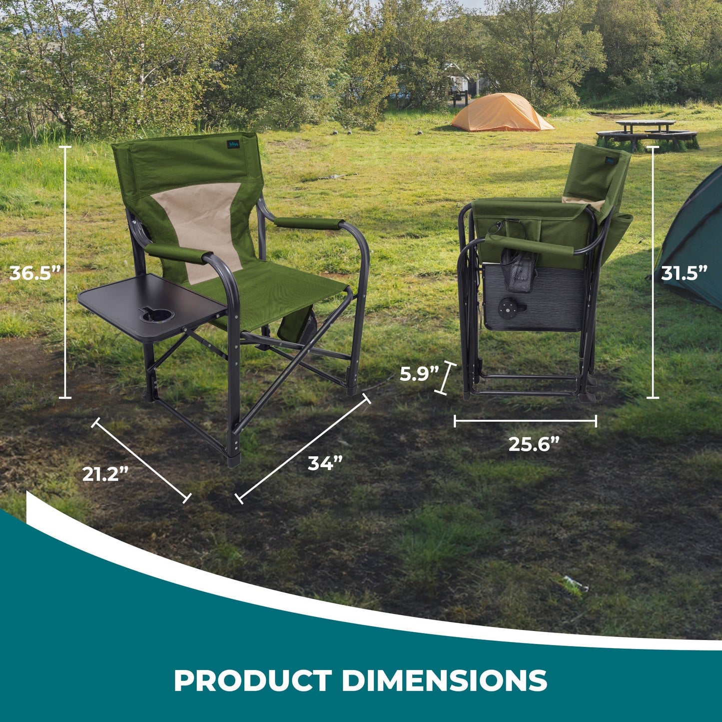 Bliss Hammocks 24V Heated Seat, Folding Chair w/Battery & 3 Heat Settings, Green