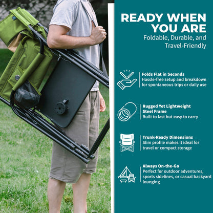 Bliss Hammocks 24V Heated Seat, Folding Chair w/Battery & 3 Heat Settings, Green