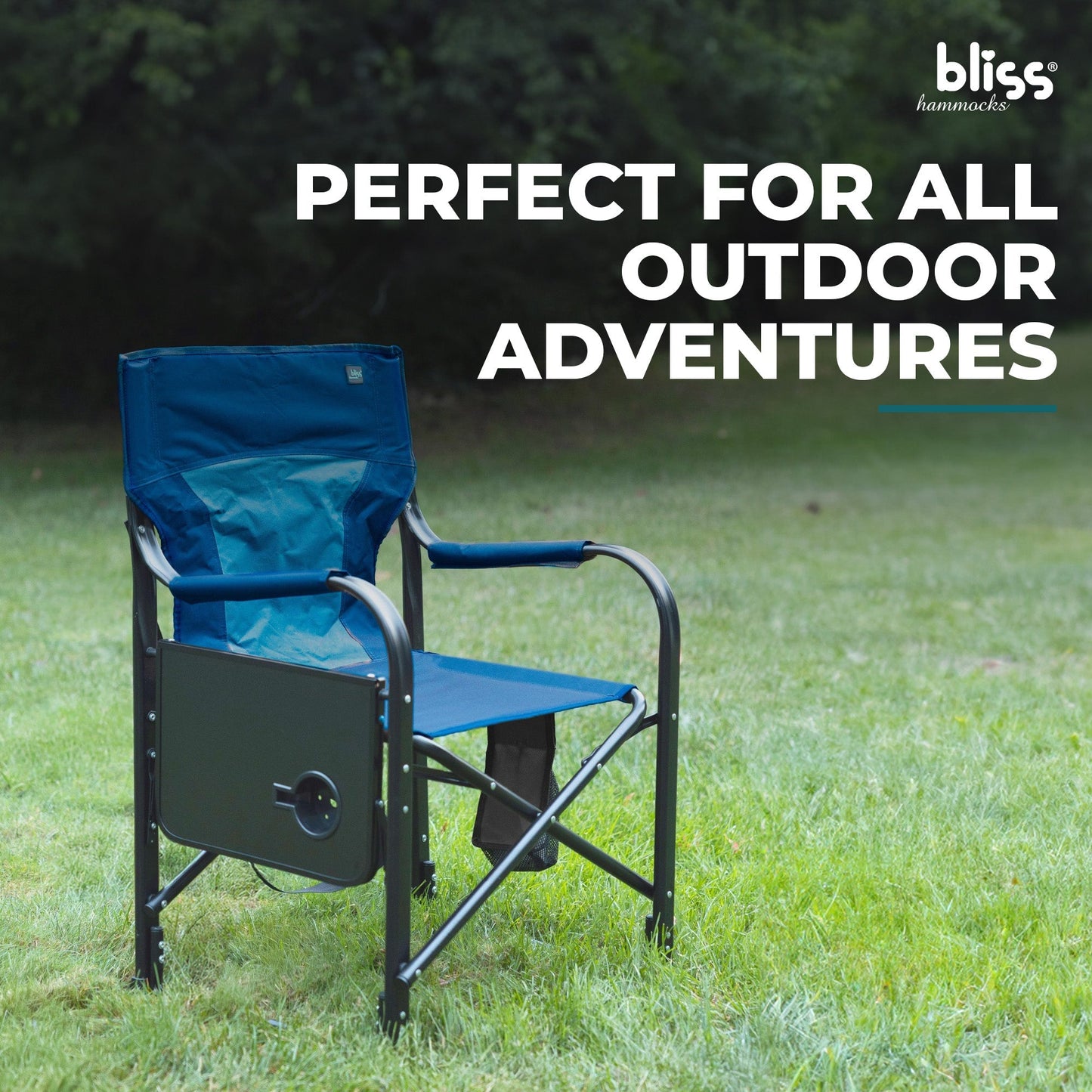 Bliss Hammocks 24V Heated Seat, Folding Chair w/Battery & 3 Heat Settings, Blue