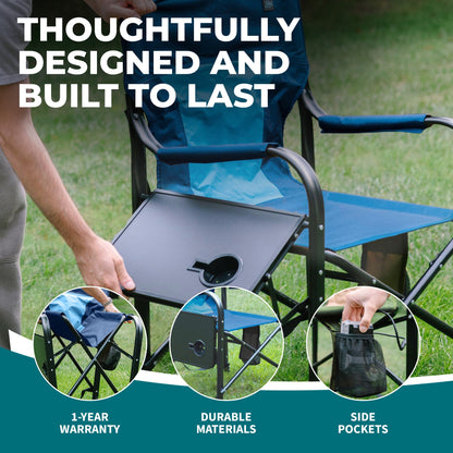 Bliss Hammocks 24V Heated Seat, Folding Chair w/Battery & 3 Heat Settings, Blue