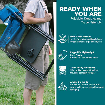 Bliss Hammocks 24V Heated Seat, Folding Chair w/Battery & 3 Heat Settings, Blue