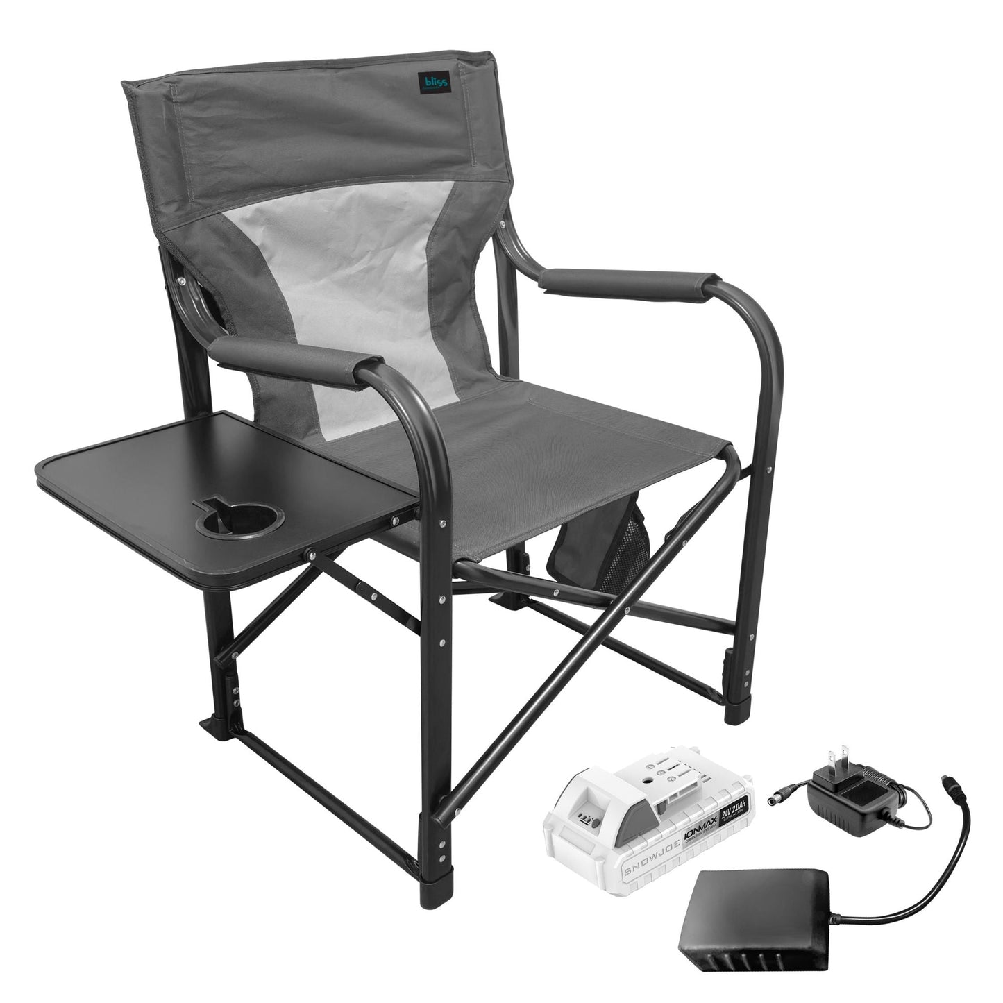 Bliss Hammocks 24V Heated Seat, Folding Chair w/Battery & 3 Heat Settings, Gray