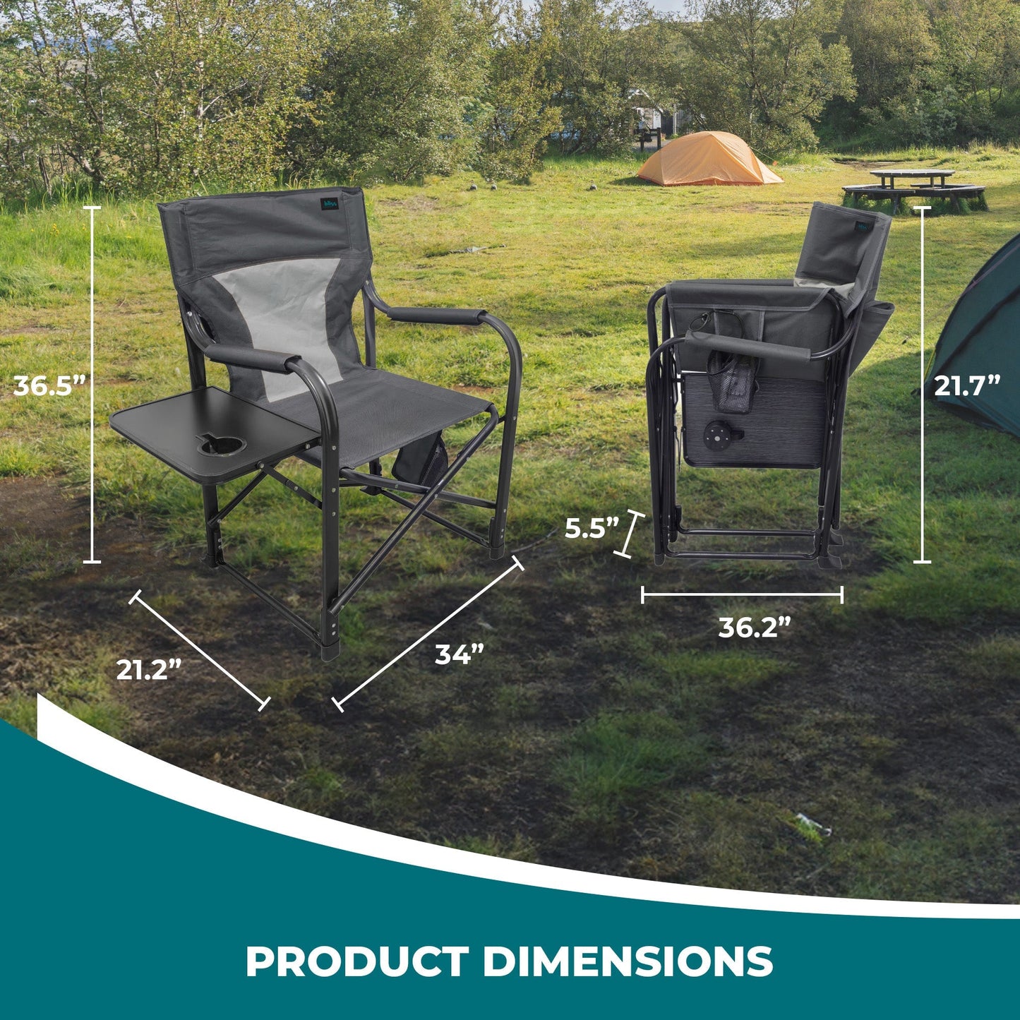 Bliss Hammocks 24V Heated Seat, Folding Chair w/Battery & 3 Heat Settings, Gray