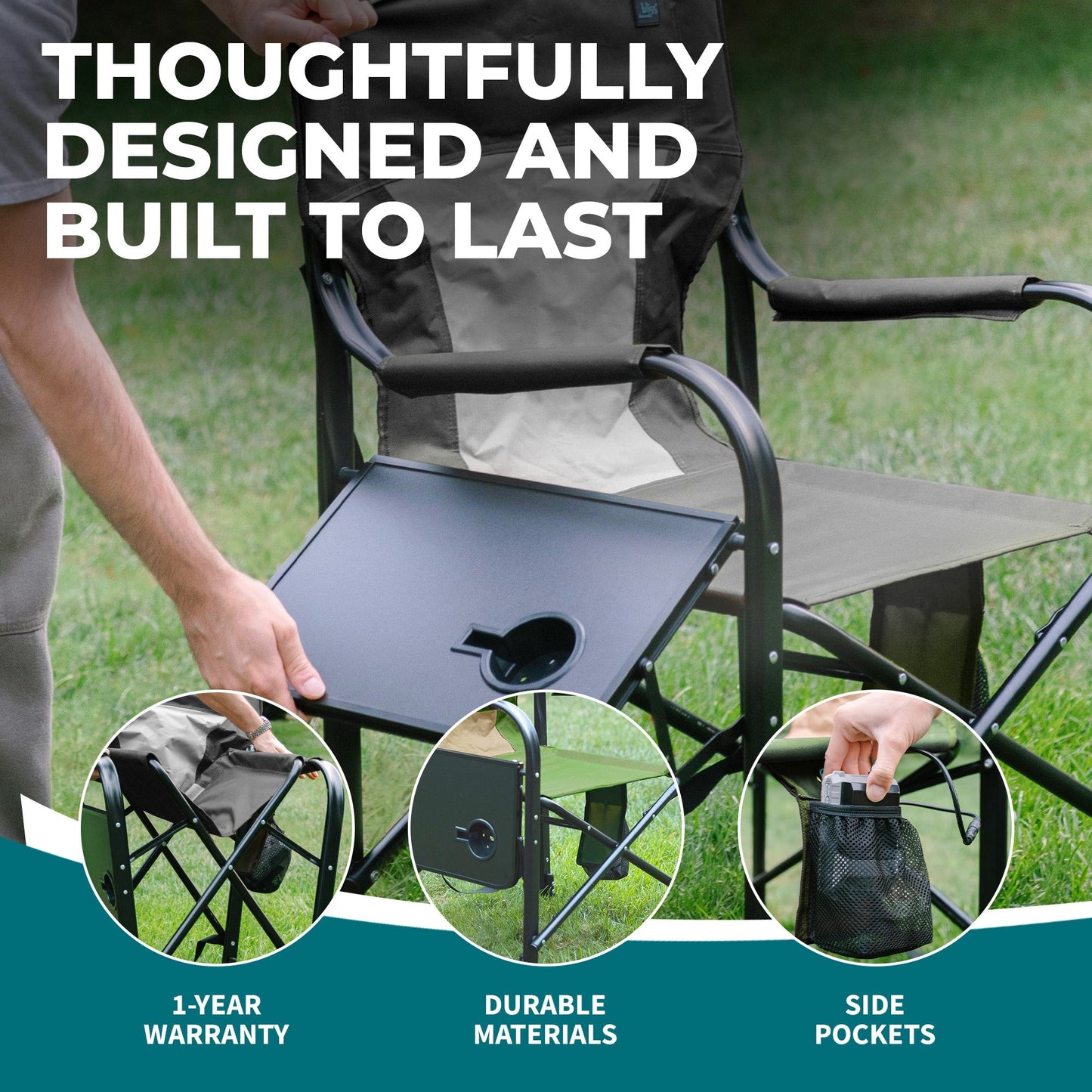 Bliss Hammocks 24V Heated Seat, Folding Chair w/Battery & 3 Heat Settings, Gray