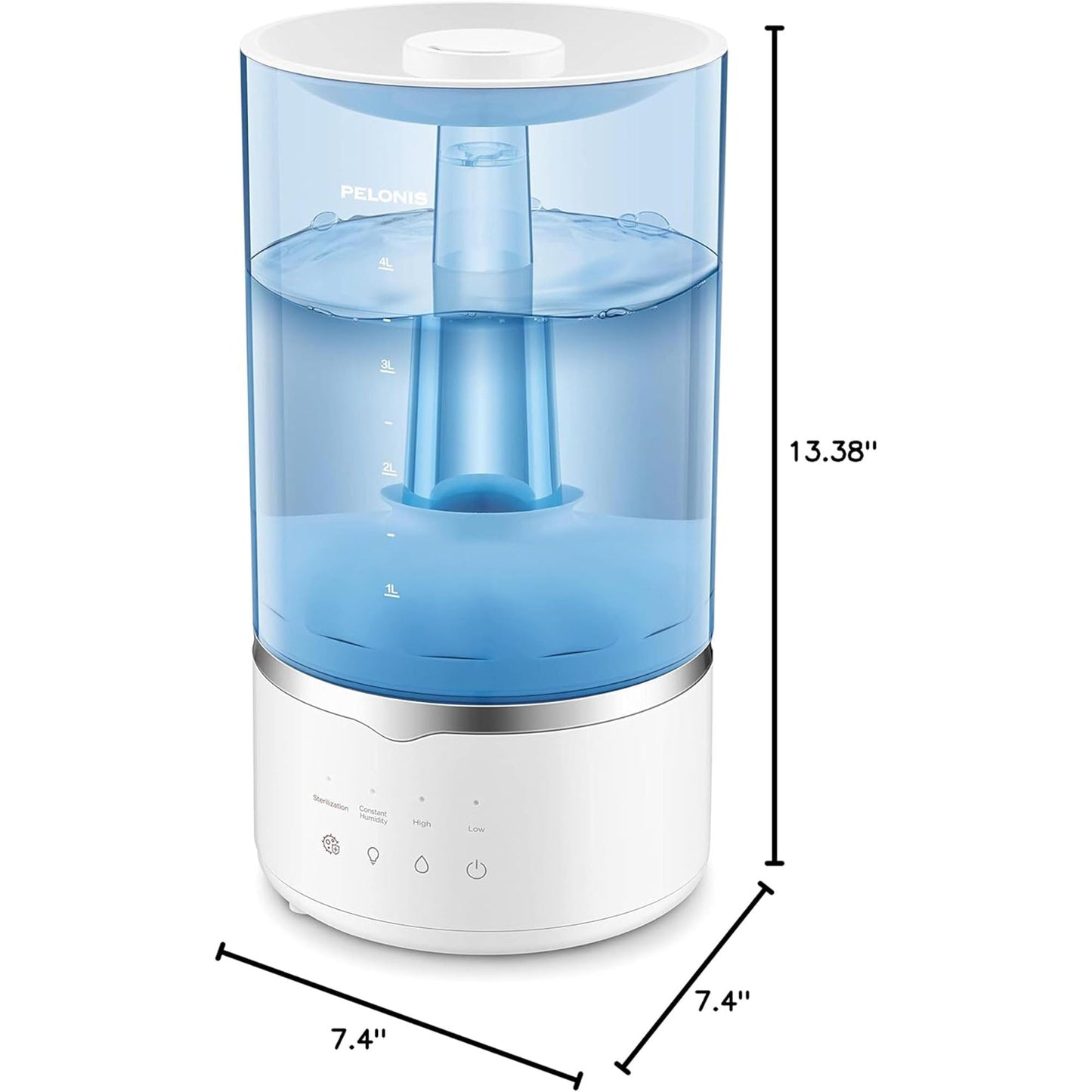 Pelonis 4L Quiet Ultrasonic Warm Cool Mist Bedroom Humidifier Diffuser, White