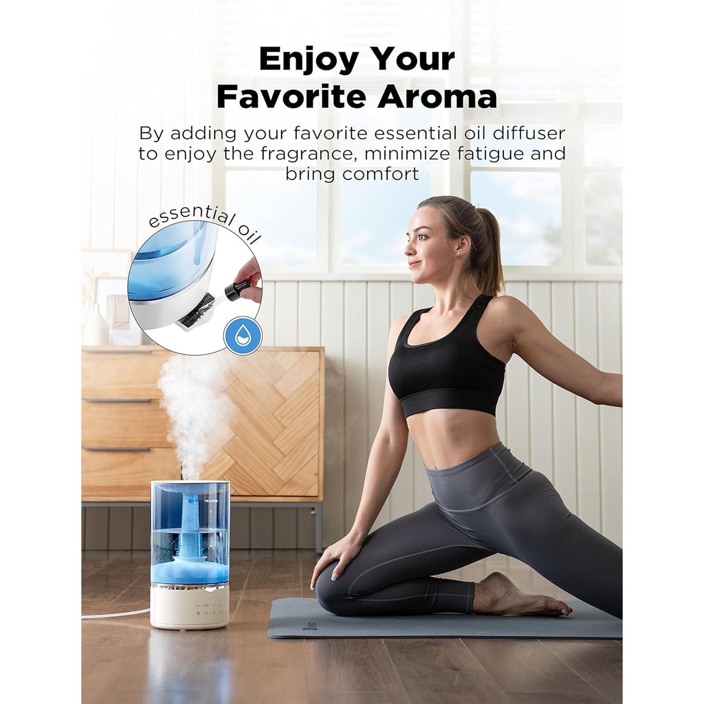 Pelonis 4L Quiet Ultrasonic Warm Cool Mist Bedroom Humidifier Diffuser, White