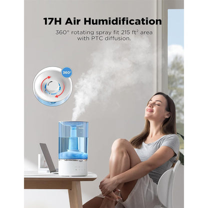 Pelonis 4L Quiet Ultrasonic Warm Cool Mist Bedroom Humidifier Diffuser, White