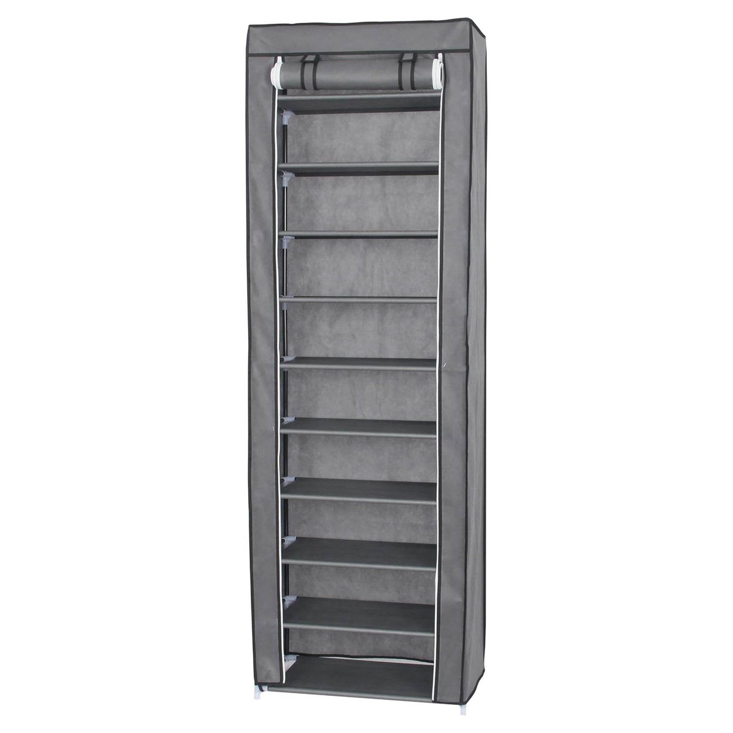 Neat Living Vertical 10 Tier Shoe Organizer Rack, Storage Shelves & Cover, Gray