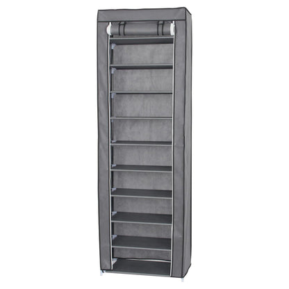 Neat Living Vertical 10 Tier Shoe Organizer Rack, Storage Shelves & Cover, Gray