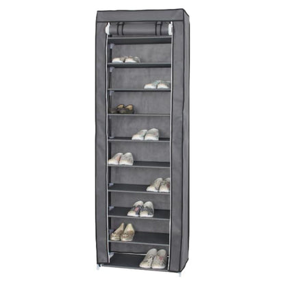 Neat Living Vertical 10 Tier Shoe Organizer Rack, Storage Shelves & Cover, Gray