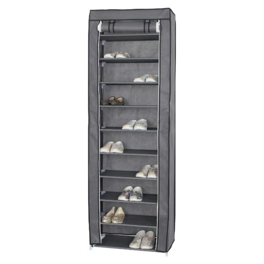 Neat Living Vertical 10 Tier Shoe Organizer Rack, Storage Shelves & Cover, Gray