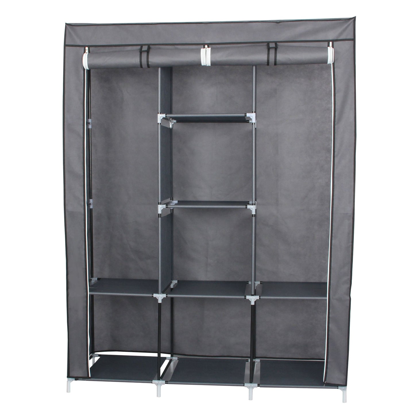 Neat Living Portable Wardrobe Closet Organizer, Cover, Shelves for Clothes, Gray