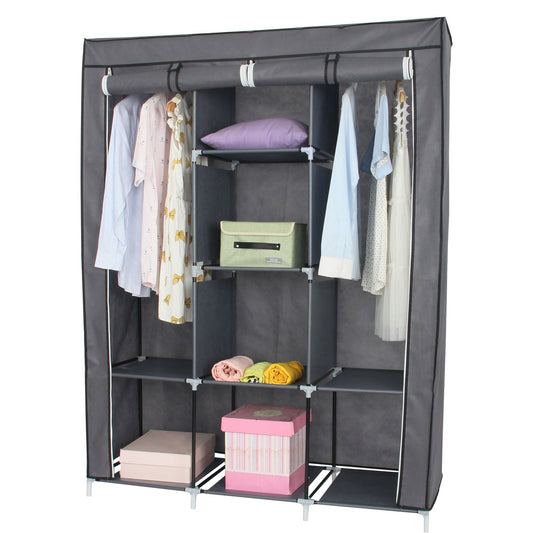 Neat Living Portable Wardrobe Closet Organizer, Cover, Shelves for Clothes, Gray