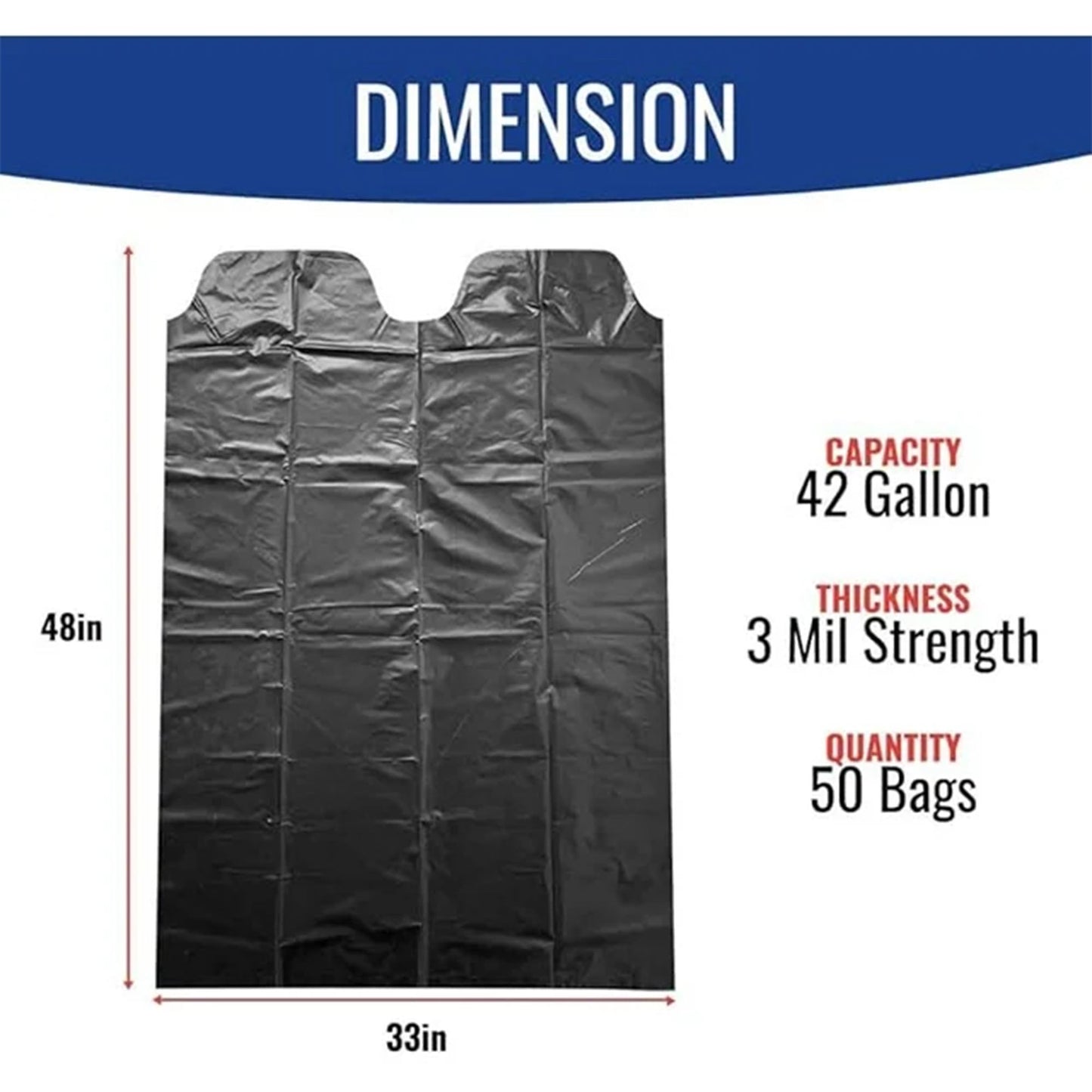 Generic 50 Count Contractor Trash Bags, Heavy-Duty Thick Garbage Sack, 42 Gallon