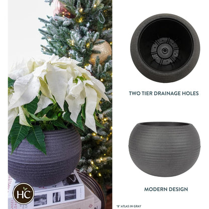 The HC Companies 8 Inch Atlas Sphere Planter, Round Plastic Plant Pot, Gray