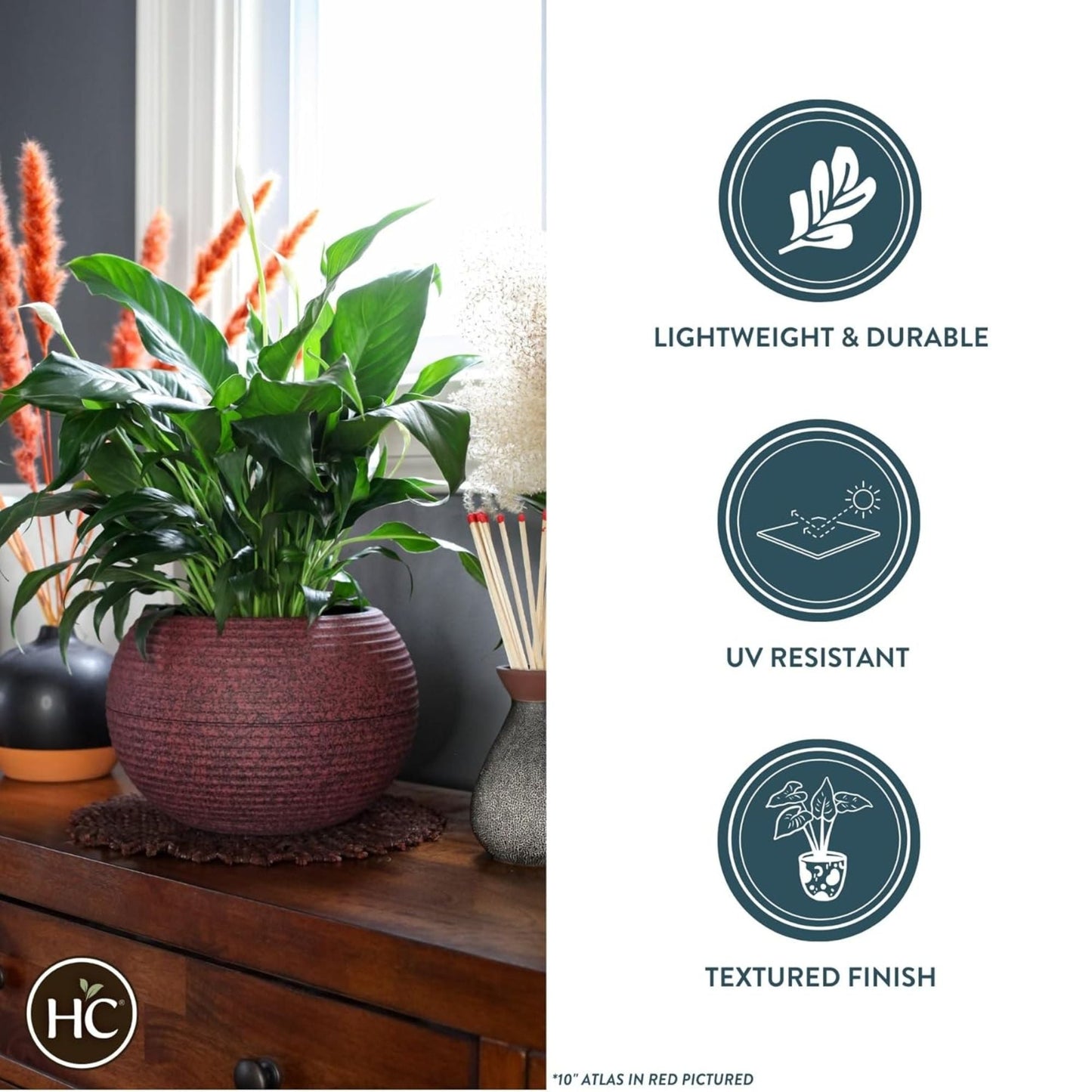 The HC Companies 8 Inch Atlas Sphere Planter, Round Plastic Plant Pot, Blue