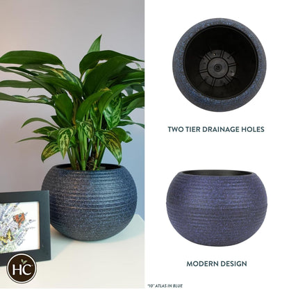 The HC Companies 8 Inch Atlas Sphere Planter, Round Plastic Plant Pot, Blue