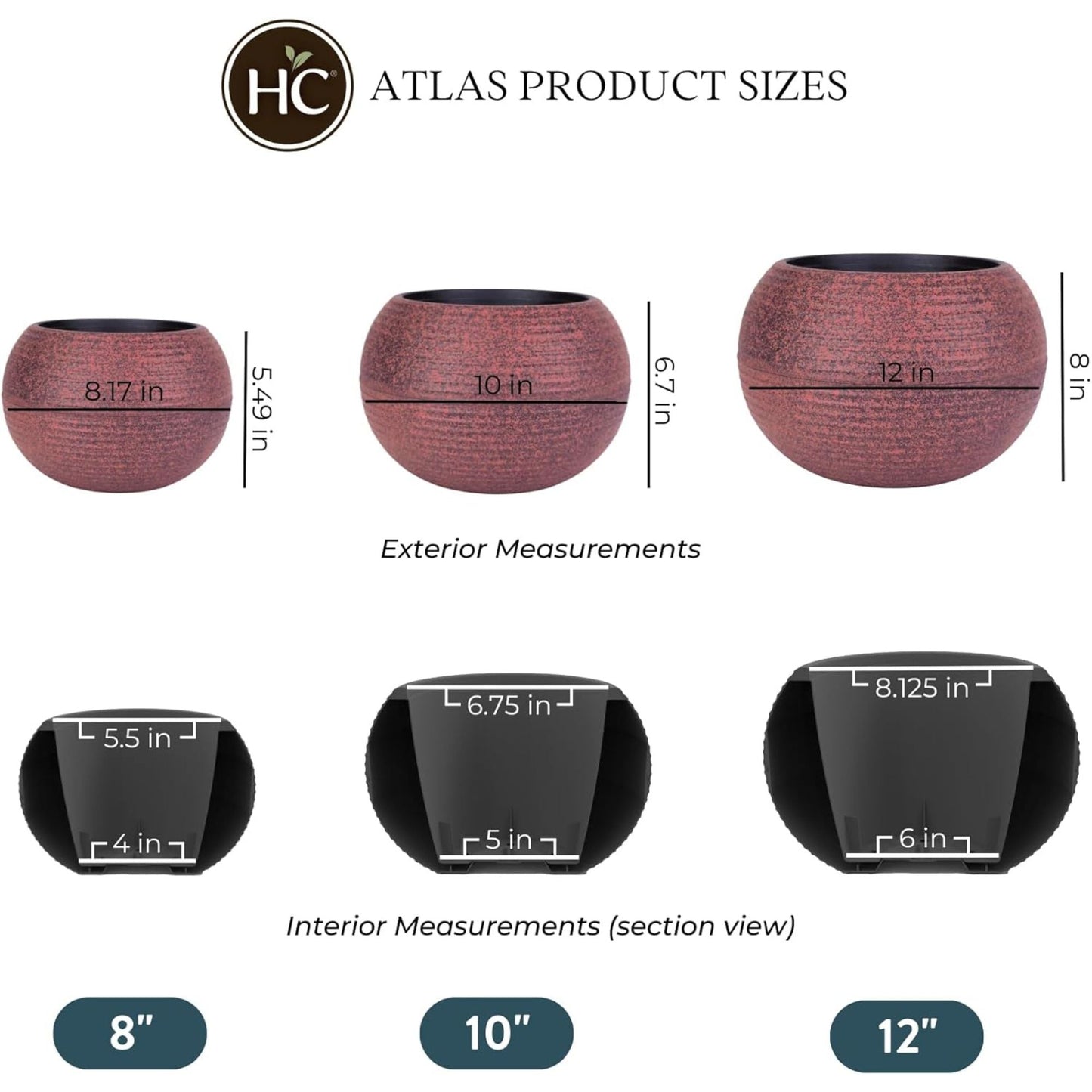 The HC Companies 10 Inch Atlas Sphere Planter, Round Plastic Plant Pot, Red