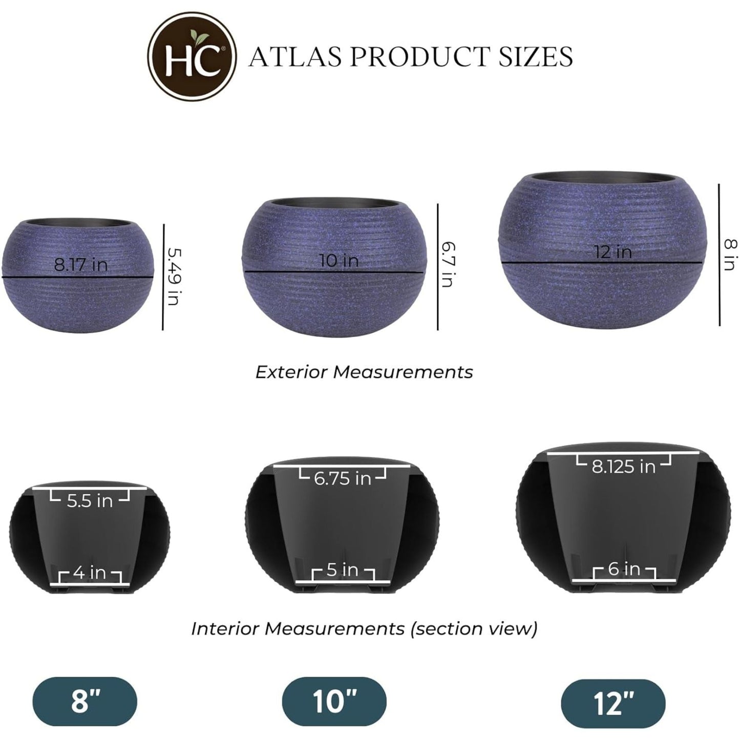 The HC Companies 12 Inch Atlas Sphere Planter, Round Plastic Plant Pot, Blue