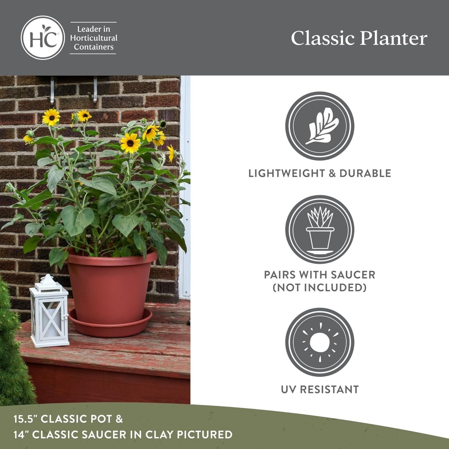 The HC Companies 15.5 Inch Round Classic Planter, Plastic Plant Pot, Seafoam